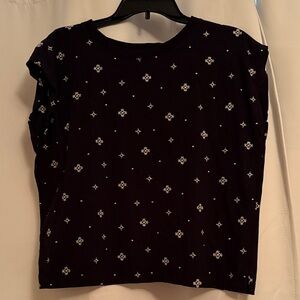 LOFT Black and White Patterned Short Sleeve Top